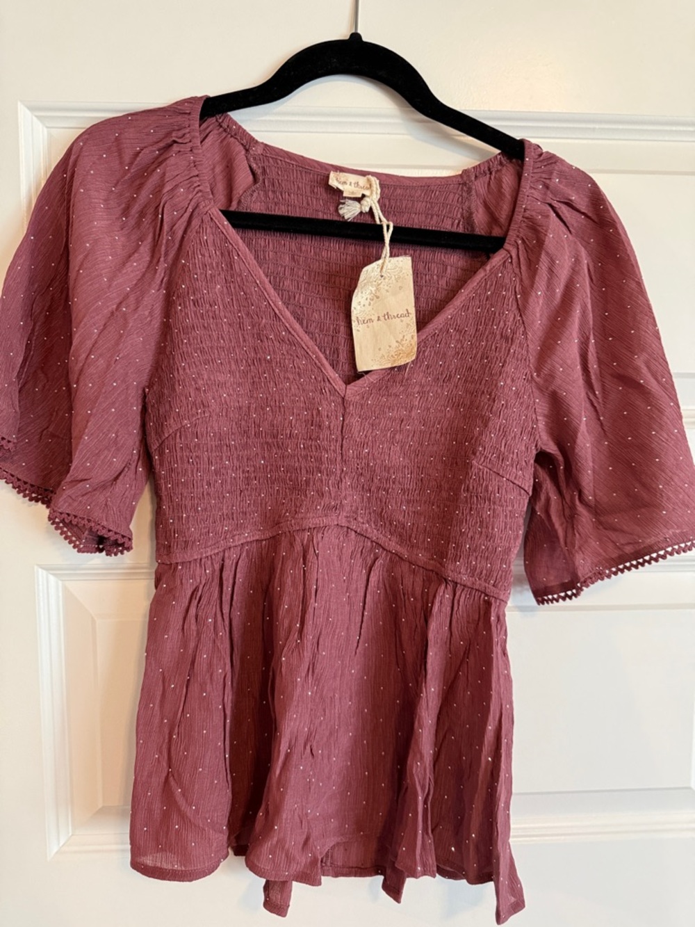 Hem & Thread Dusty Rose Smocked Peplum Top